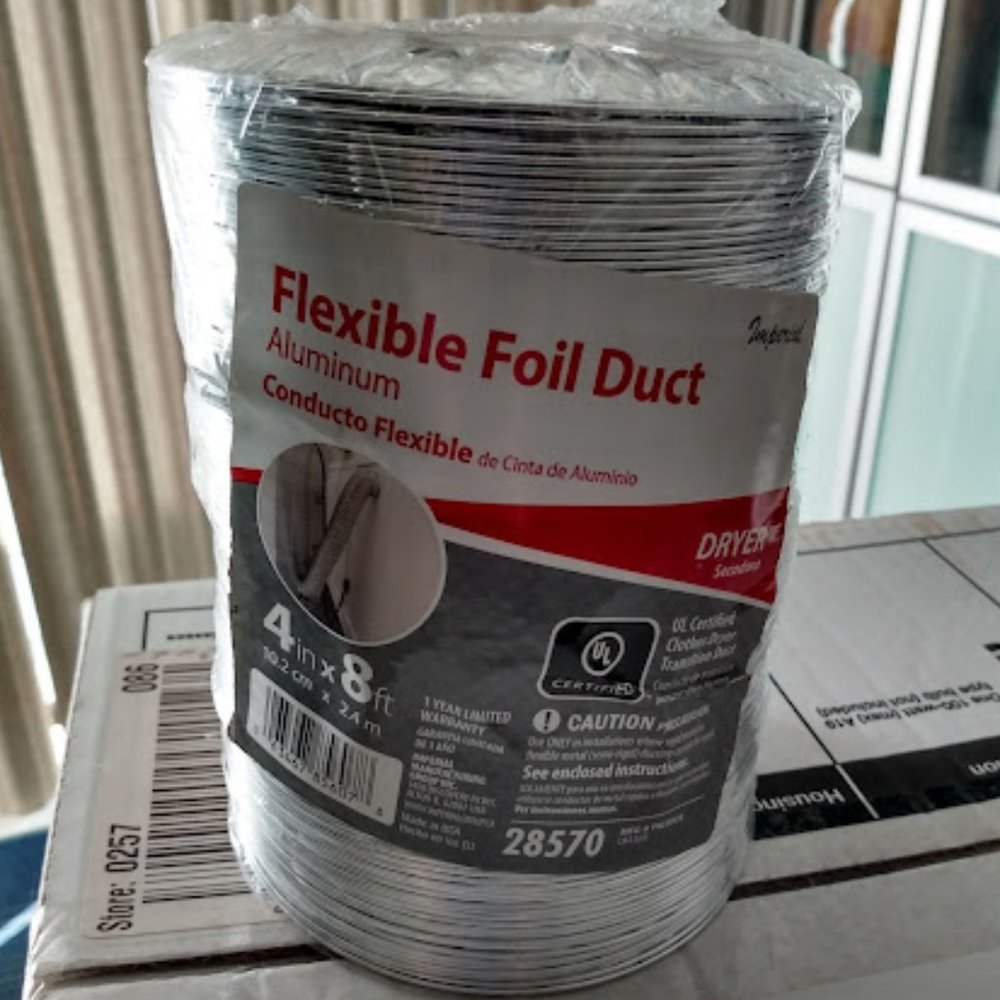 IMPERIAL 4" x 96" 8 FT Flexible Foil Aluminum Duct for Electric or Gas Dryer~NEW